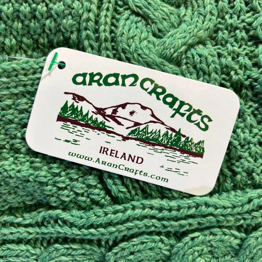 NWT Aran Crafts Kids Green Marl Merino Wool Poncho L Made in Ireland Cable Knit‎
